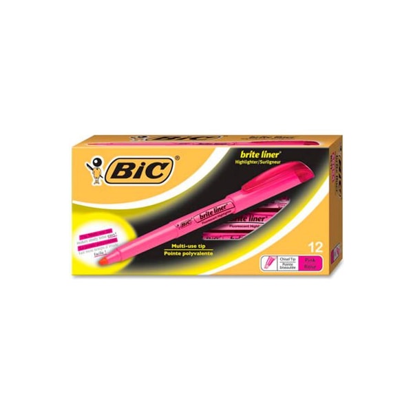 Bic Bic Brite Liner Highlighter with Pocket Clip, Chisel Tip, Pink Ink, Dozen BL11PK - main